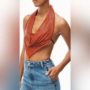 ALEXANDER WANG Cowl Crop Halter Top In Metal Chainmail -No Size/ Care Label-